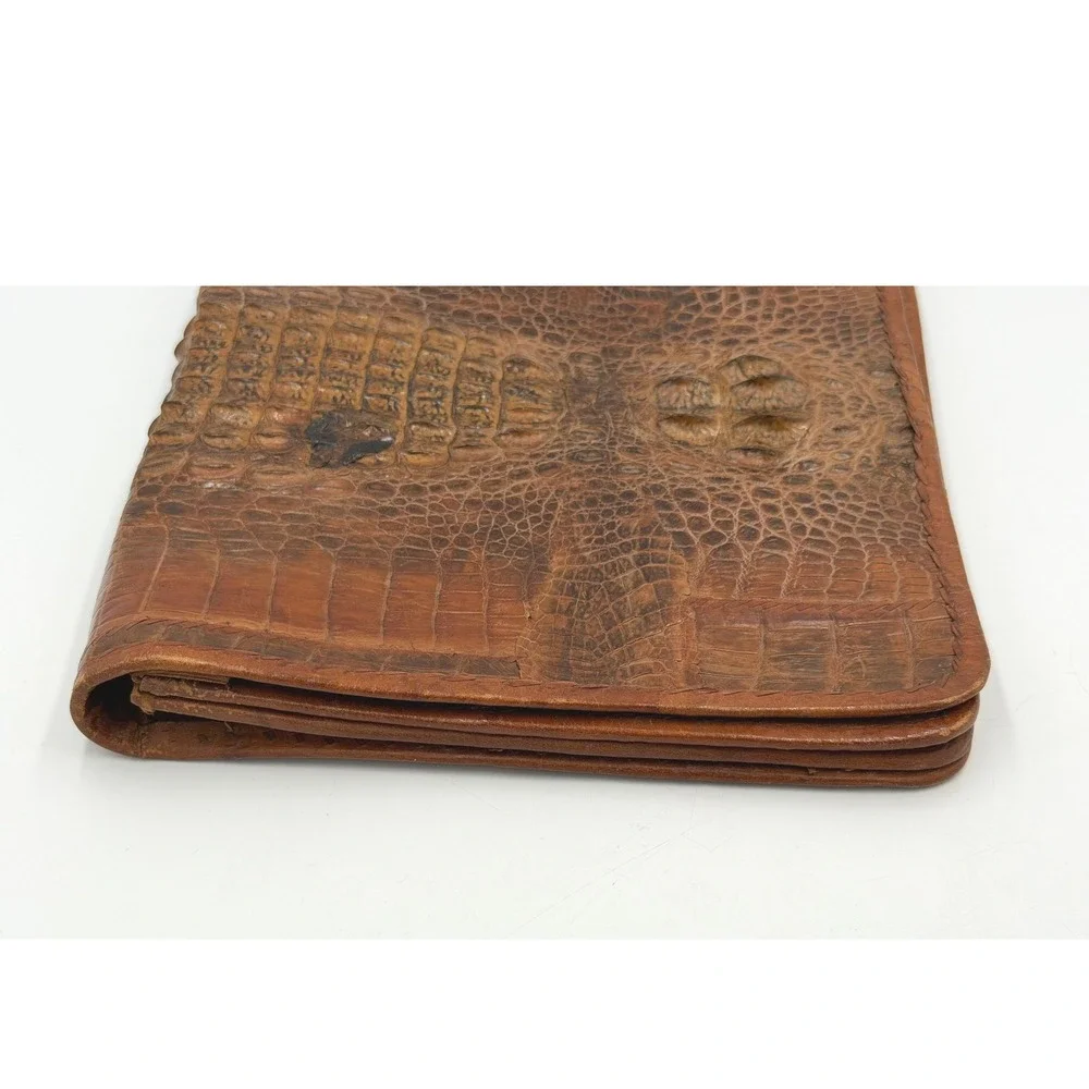 Vintage Reptile Embossed Leather Clutch Brown Portfolio Zip Bag Hornback Style